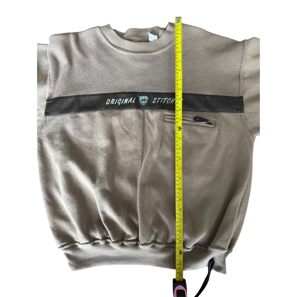 Original Stitches Vintage 90s Sweatshirt Streetwear Taupe Fleece Large Zipper - Picture 8 of 9
